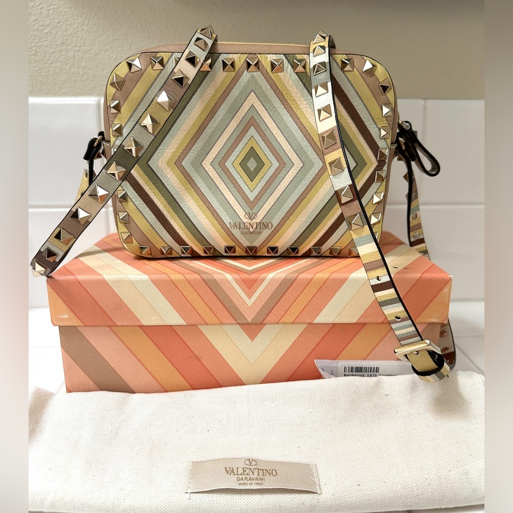 Valentino Garavani Multicolor Geometric Studded Crossbody Bag